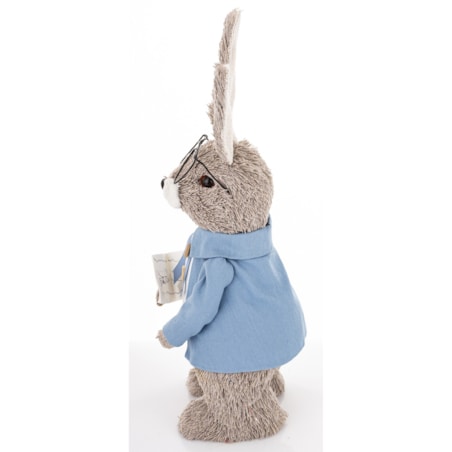 Dekoracja - króliczek w okularach 35x13x13 cm w niebieskiej kurtce