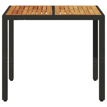 vidaXL Stół ogrodowy z akacjowym blatem, czarny, 90x90x75cm, rattan PE