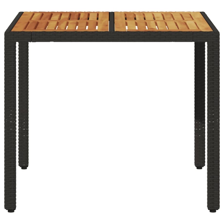 vidaXL Stół ogrodowy z akacjowym blatem, czarny, 90x90x75cm, rattan PE