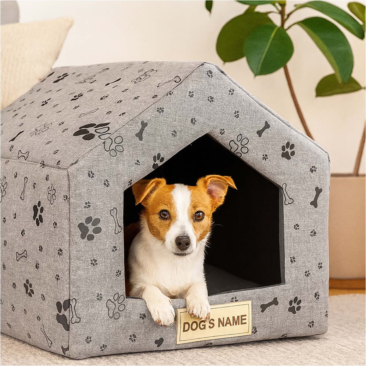 Legowisko Dla Psa Kota Posłanie Mata Domek Kości 50X40X38 Cm Czarne