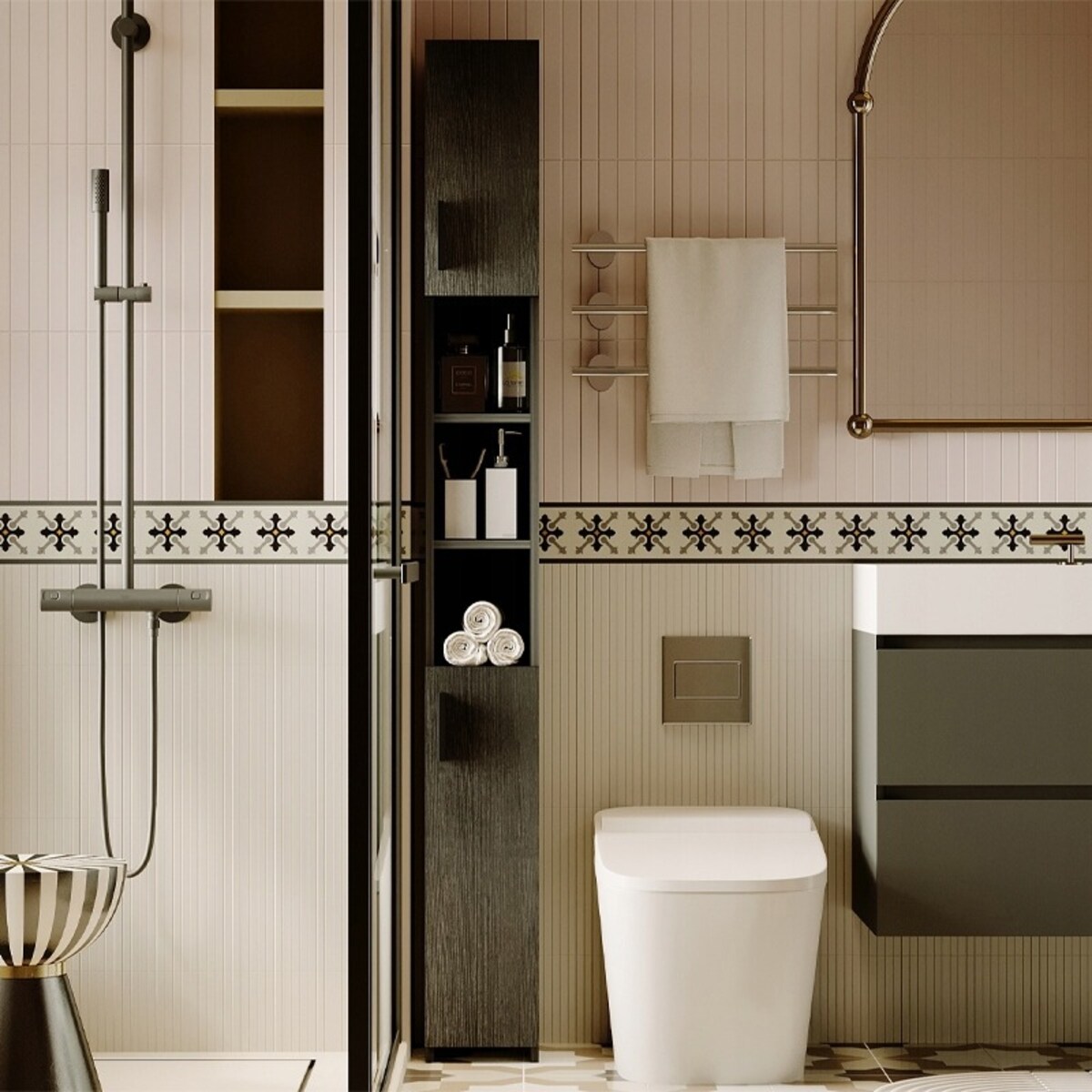 Regał łazienkowy stojący szafa czarny loft szafka półka słupek wysoki 182cm