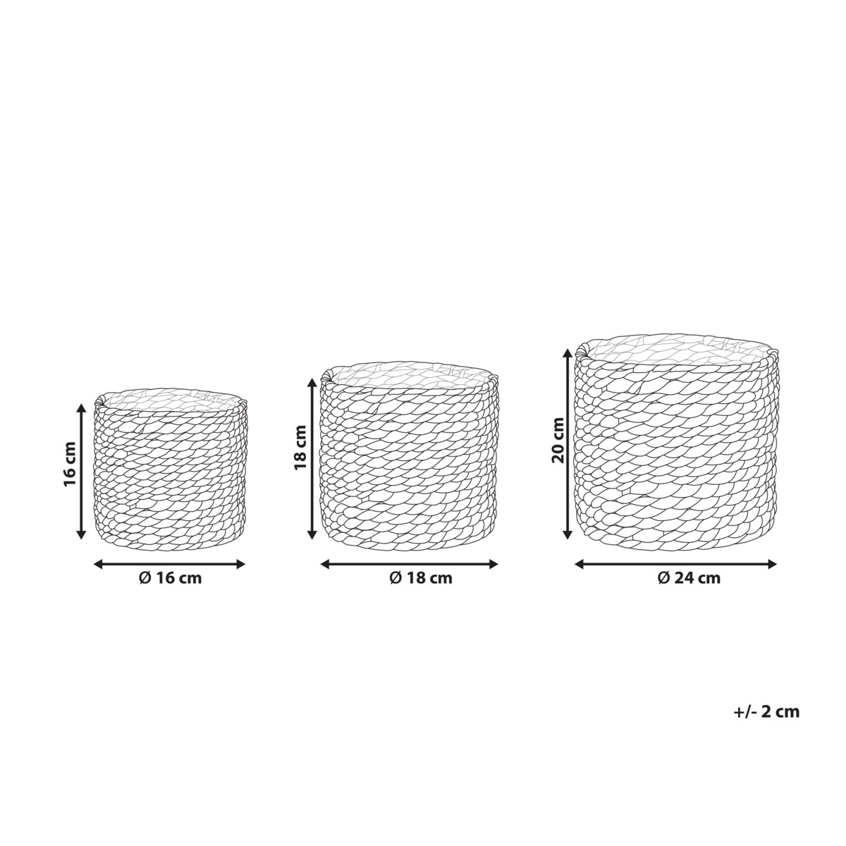 Zestaw 3 koszy na kwiaty z hiacyntu wodnego jasny RONQUIL
