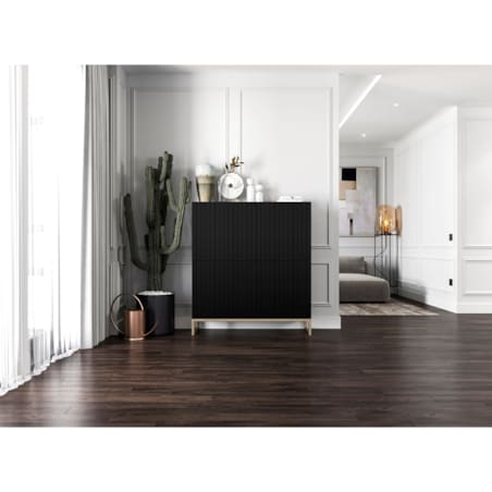 Komoda RTV Glamour Szafka RTV Glamour Czarny Mat Ryflowane Fronty 112 cm