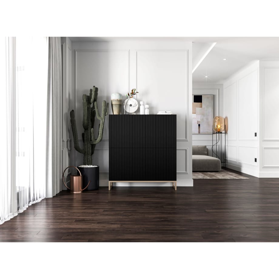 Komoda RTV Glamour Szafka RTV Glamour Czarny Mat Ryflowane Fronty 112 cm