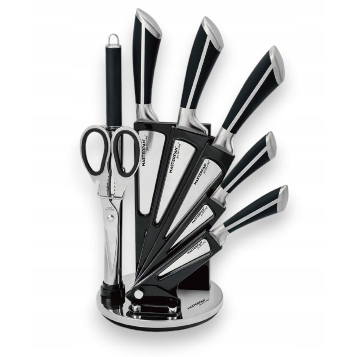 Zestaw Komplet Noży Kuchennych W Stojaku 8 Szt. Ostrzałka Nożyczki Ostre