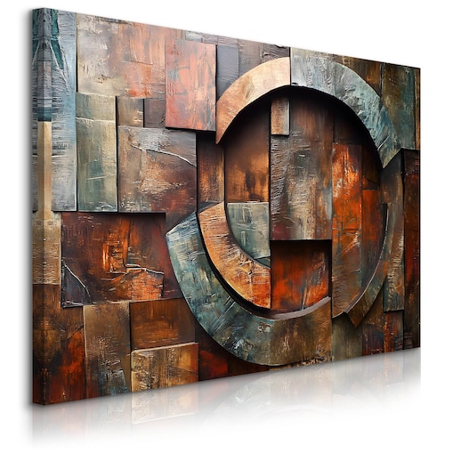 Obraz Do Sypialni Abstrakcja Imitacja Drewna Wzory Geometryczne 120x80cm