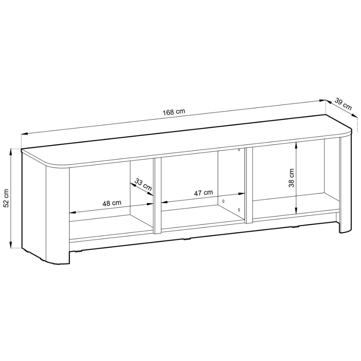 Szafka RTV BALI trzydrzwiowa o zaokrąglonych kształtach Dąb Vincenza