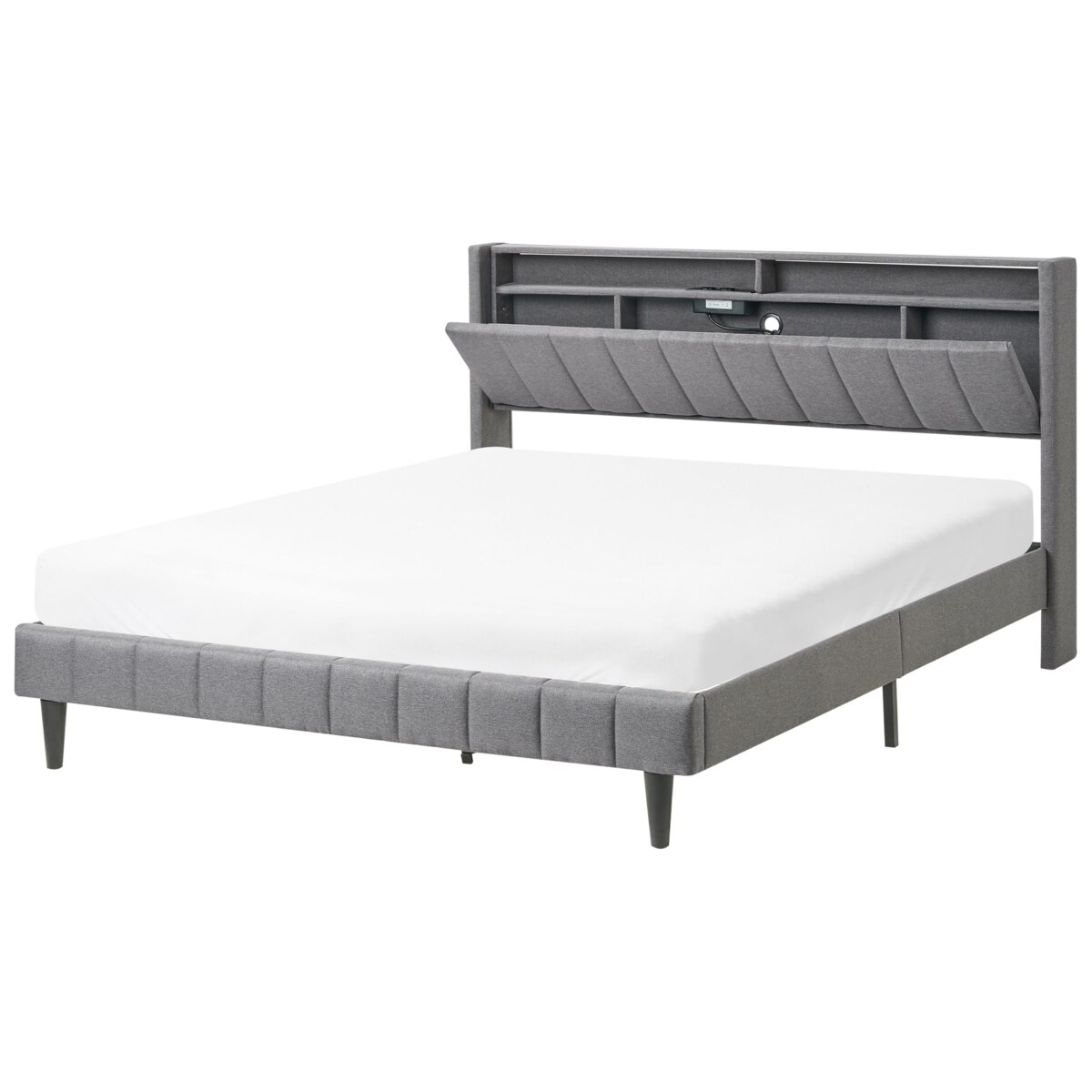 Łóżko LED BEAULIEU 160 x 200 cm Z portem USB ze schowkiem Ciemnoszary