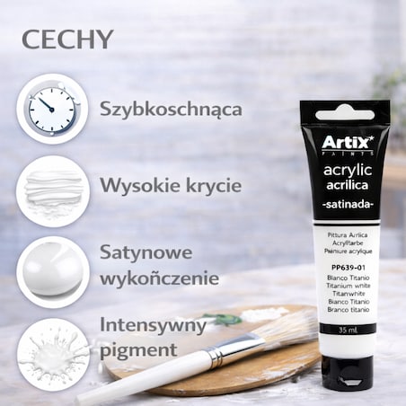 arba akrylowa Artix Titanium White 35 ml – klasyczna biel o satynowym wykończeniu