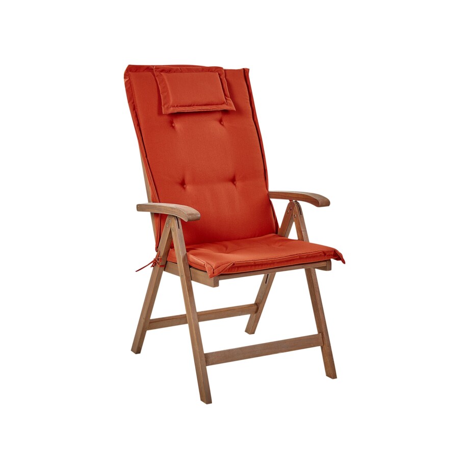 Zestaw 2 krzeseł ogrodowych drewno akacjowe z poduszkami czerwonymi AMANTEA