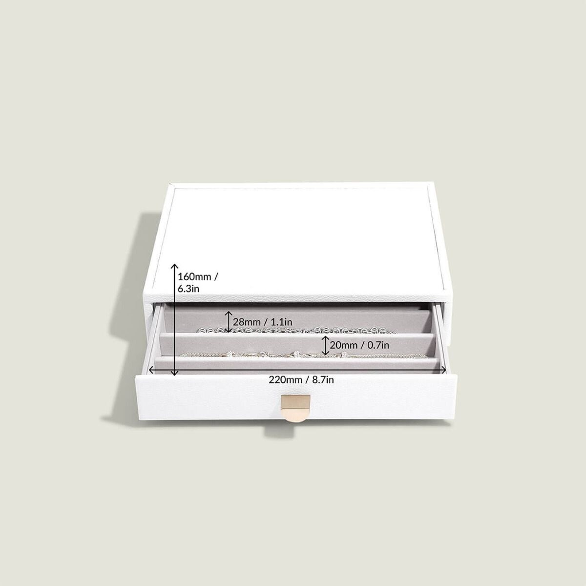 Szkatułka na naszyjniki Stackers Pebble classic biała z szufladą