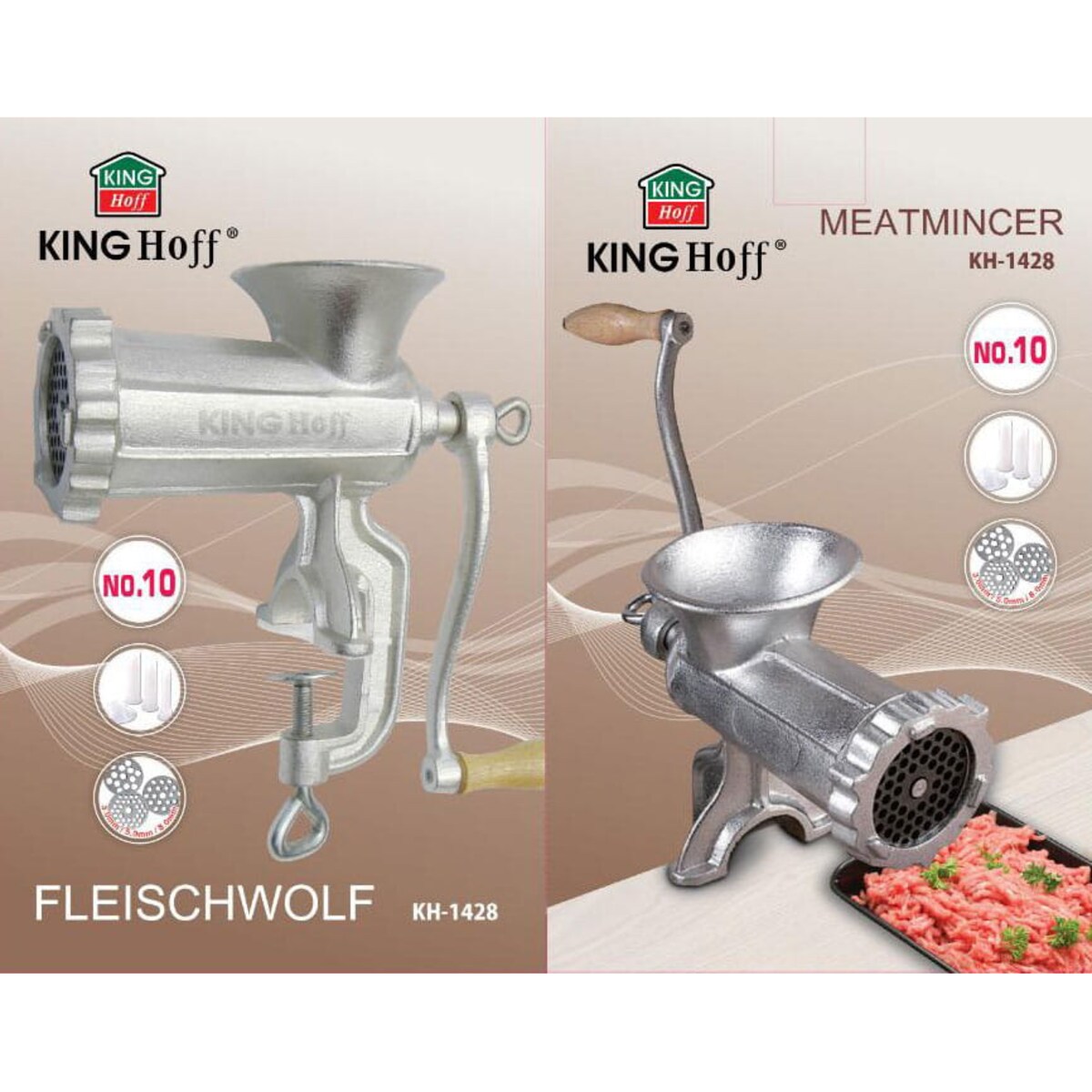 Maszynka żeliwna do mielenia mięsa #10 + akcesoria KINGHOFF