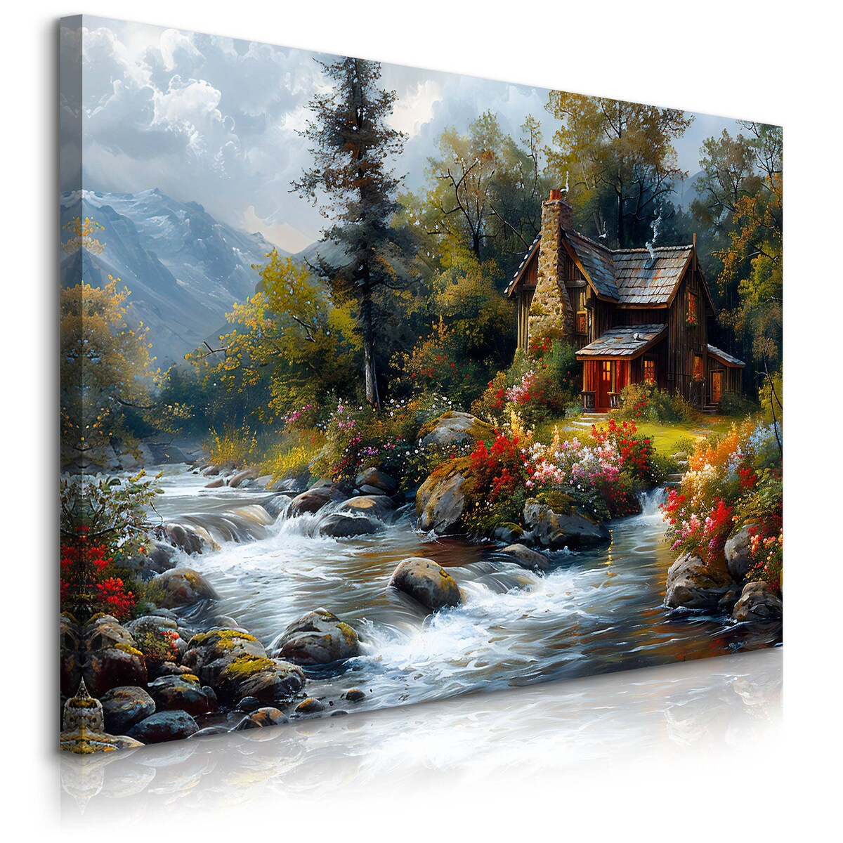 Obraz Do Salonu Jadalni Górska Chata Góry Kwiaty Krajobraz Natura 70x50cm