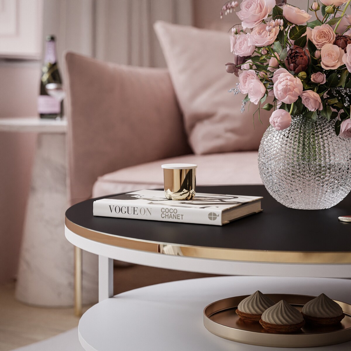 Stolik kawowy COREIL z półką biały czarny mat