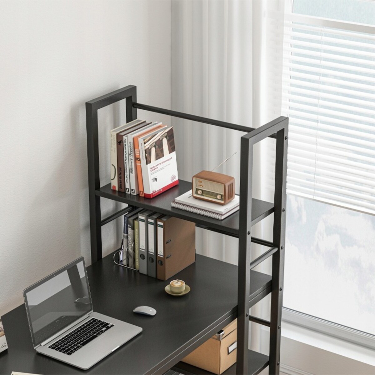 Biurko komputerowe stolik loft czarne industrialne z regałem półkami 120 cm