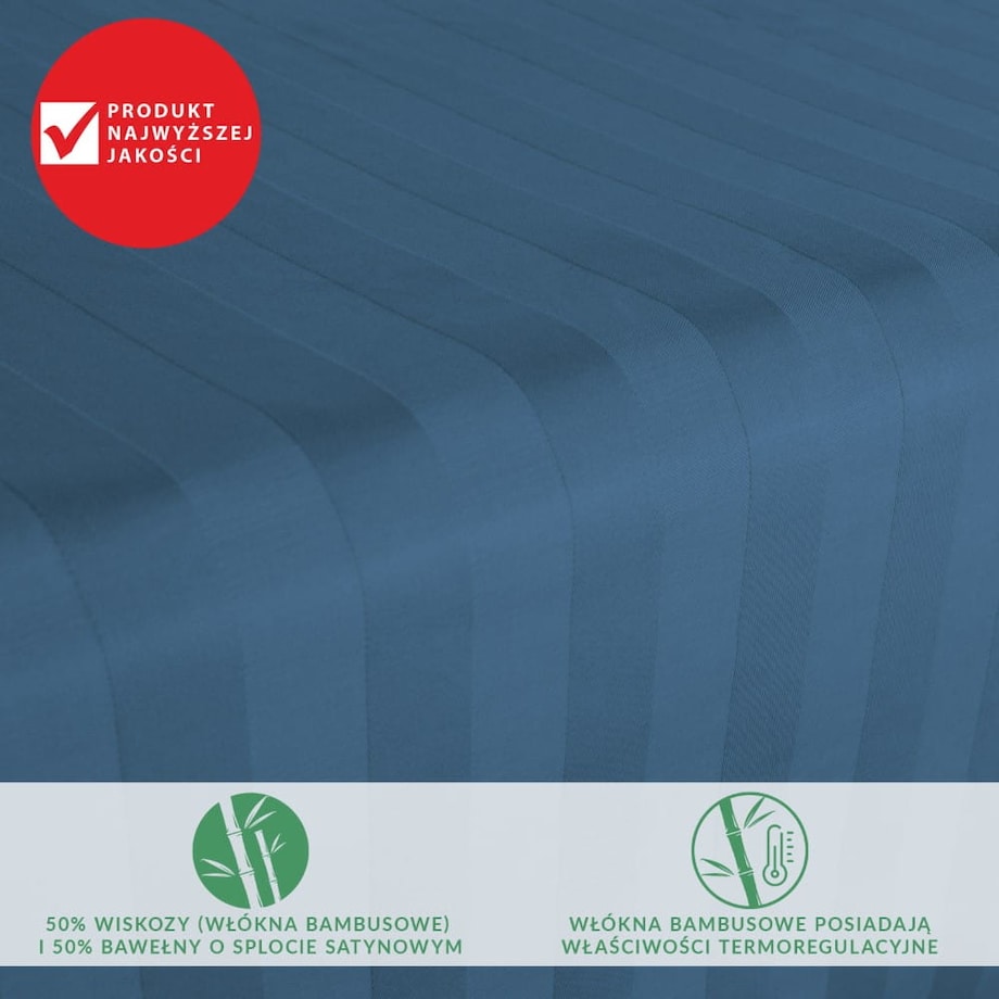 Prześcieradło bambusowe satyna bawełniana 220x260 Bamboo paski, chabrowe