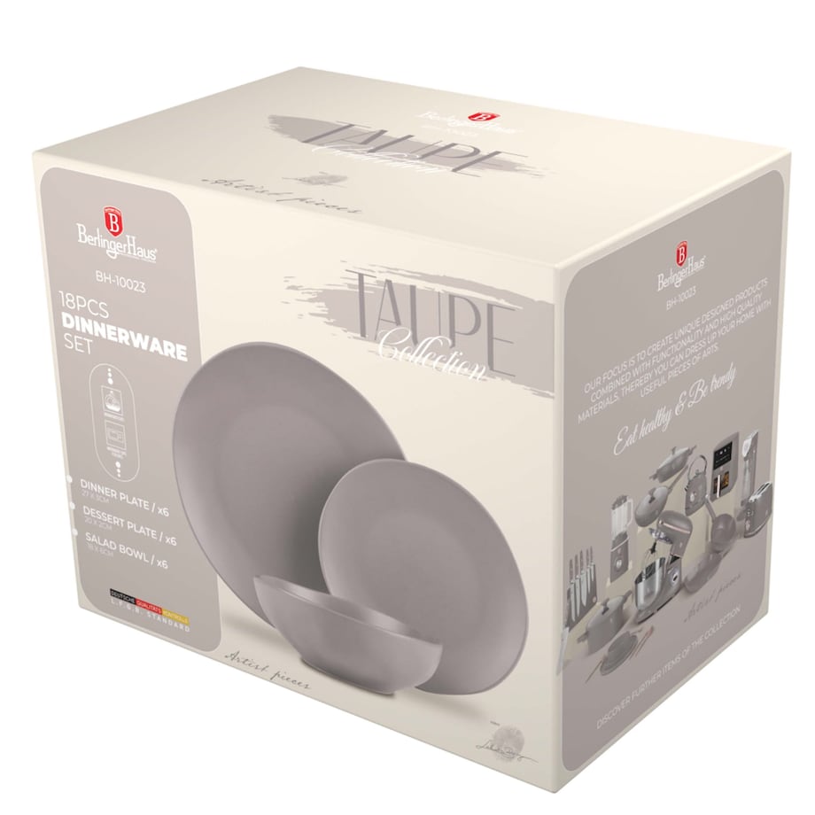 Zastawa stołowa Serwis Komplet talerzy naczyń 18 ele dla 6 osób BERLINGER HAUS Taupe