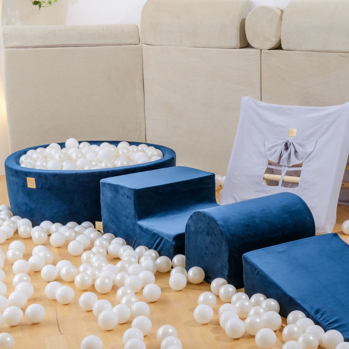 Piankowy Plac Zabaw z Basenem 230x45cm/bez Piłek dla Dziecka, Corduroy, Velvet, Morelowy