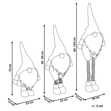 Zestaw 3 dekoracji świątecznych KOSKENKORVA 70/58-80/80-104 cm Krasnal Brązowy