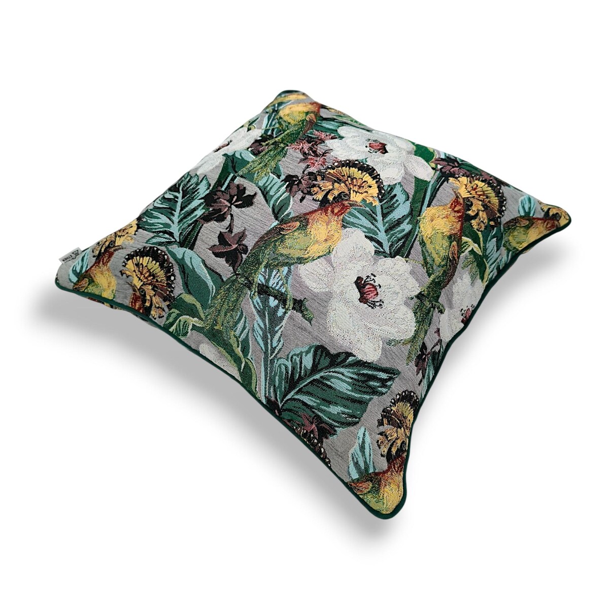 Poduszka dekoracyjna w liście i ptaki 45x45 - Echo Puszczy - polski żakard