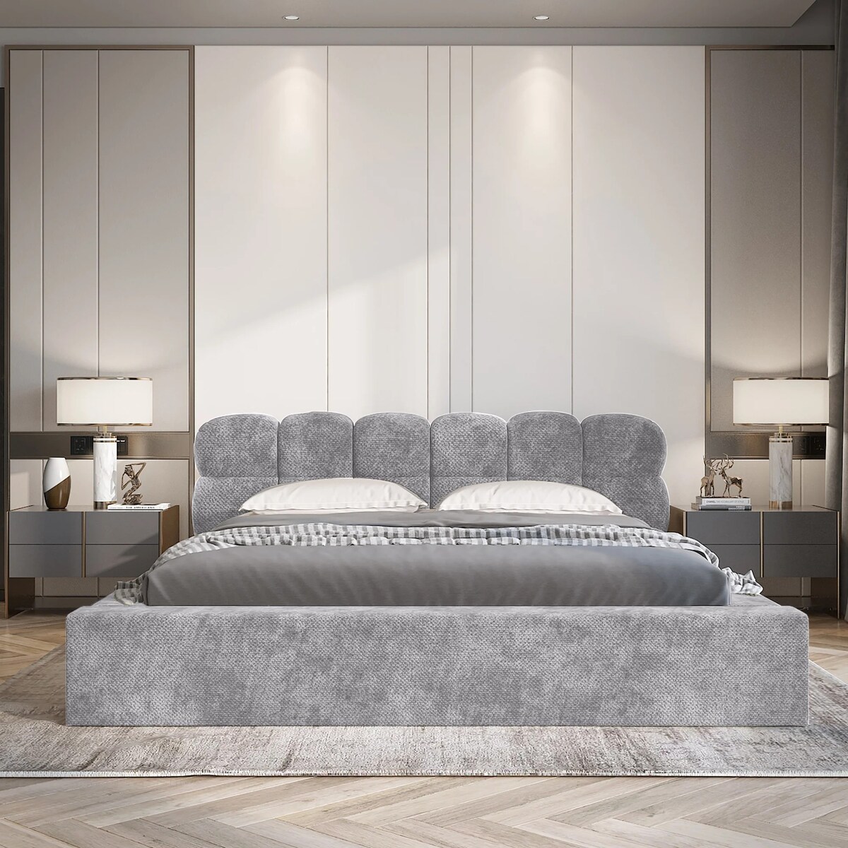 Łóżko z pojemnikiem szare 160x200 cm Boston