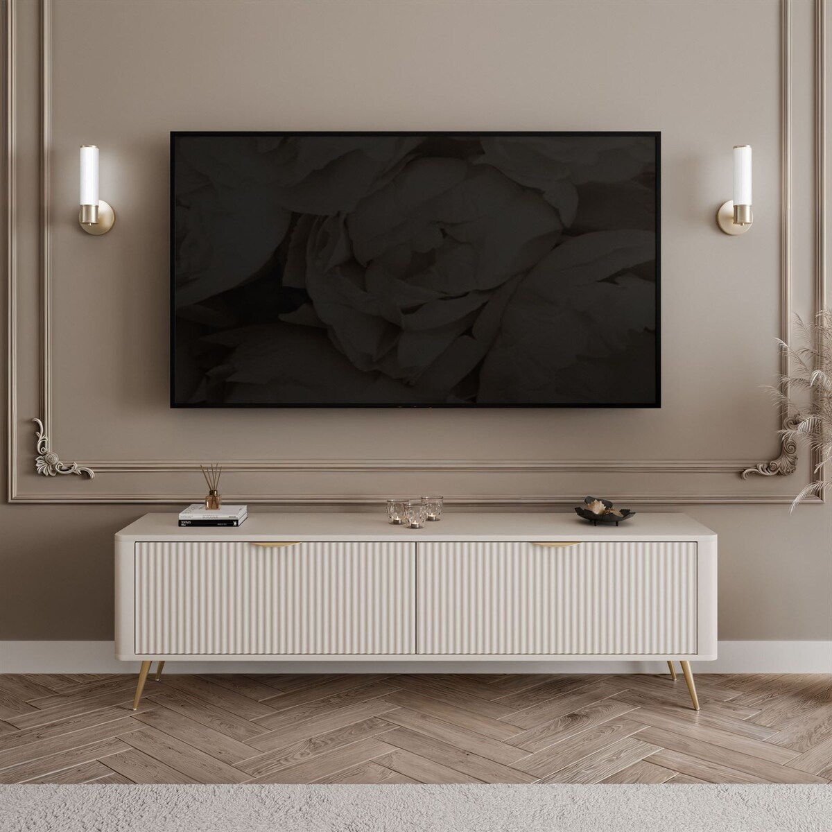 Szafka RTV SCARLETT 2D 163 cm na nóżkach beżowa