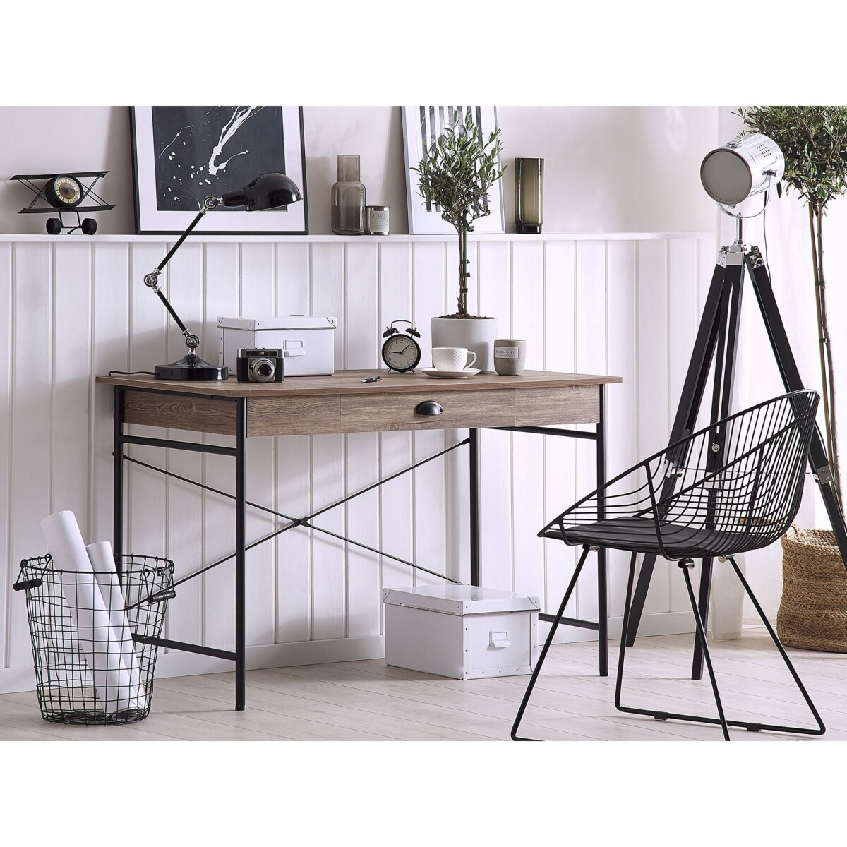 Biurko z szufladą 120 x 60 cm beżowoszary drewno z czarnym CASCO