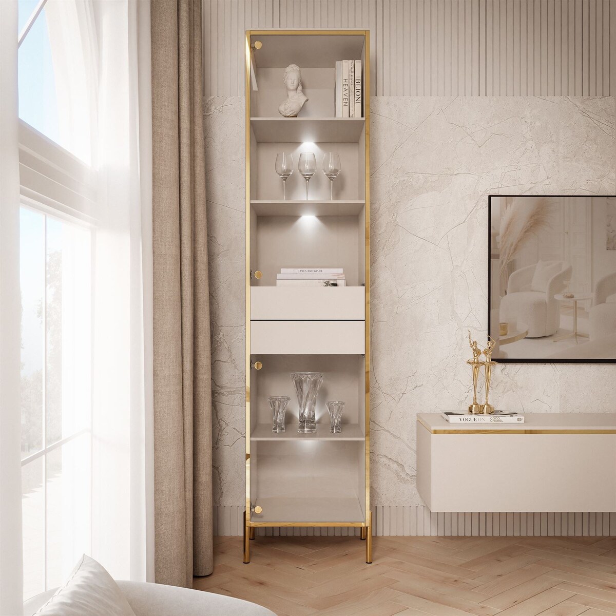 Witryna AURORA kaszmir z oświetleniem LED nogi proste