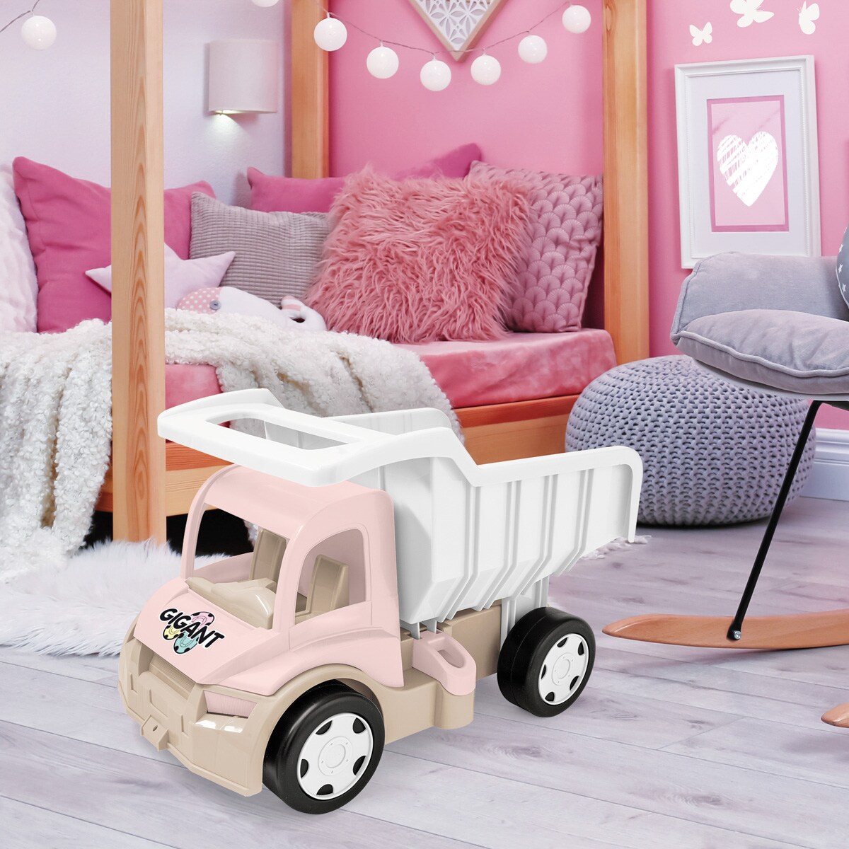 Różowa Biała Wywrotka Gigant dla Dziewczynek WADER