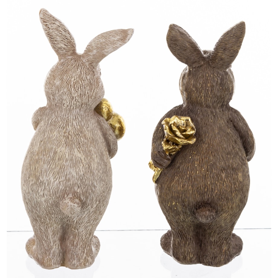 Dekoracja - para króliczków z prezentami 13x5,5x5,5 cm jasno i ciemnoszary