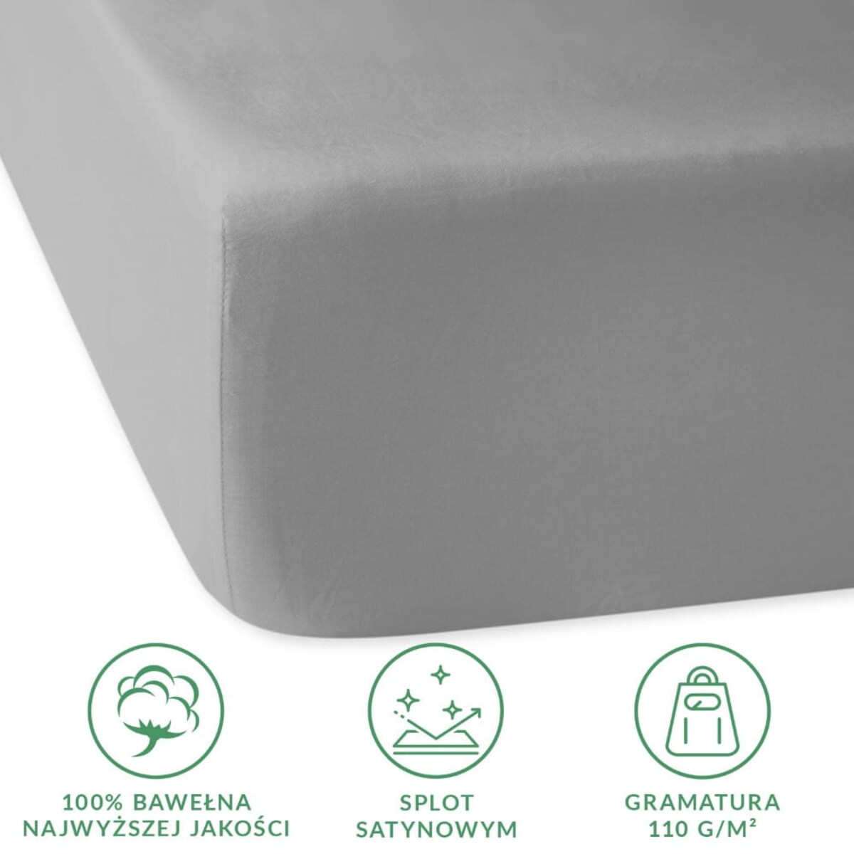 Prześcieradło z bawełny satynowej z gumką 120x200 kolor Popiel