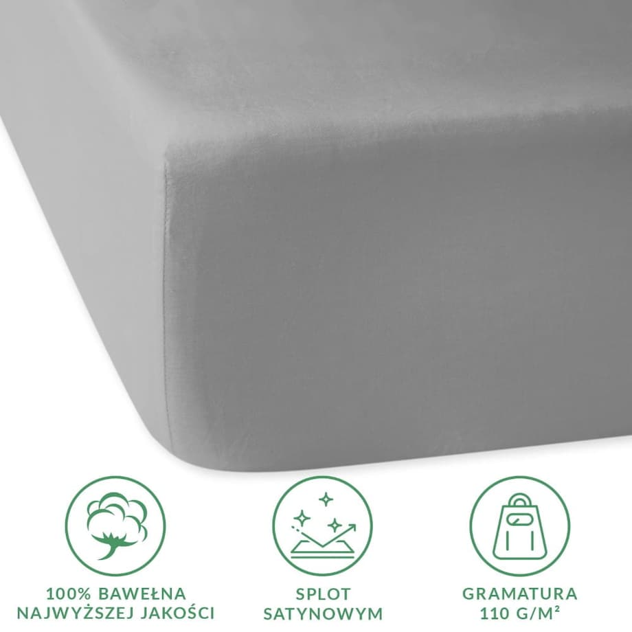 Prześcieradło z bawełny satynowej z gumką 120x200 kolor Popiel