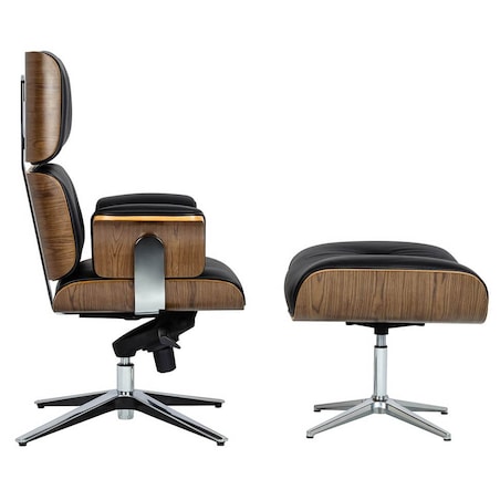 Fotel biurowy Lounge Business skórzany czarny z podnóżkiem, King Home