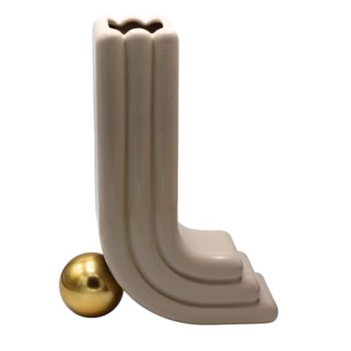 Wazon ceramiczny BALA-2 beżowy 35x25x10 cm złota kula u podstawy