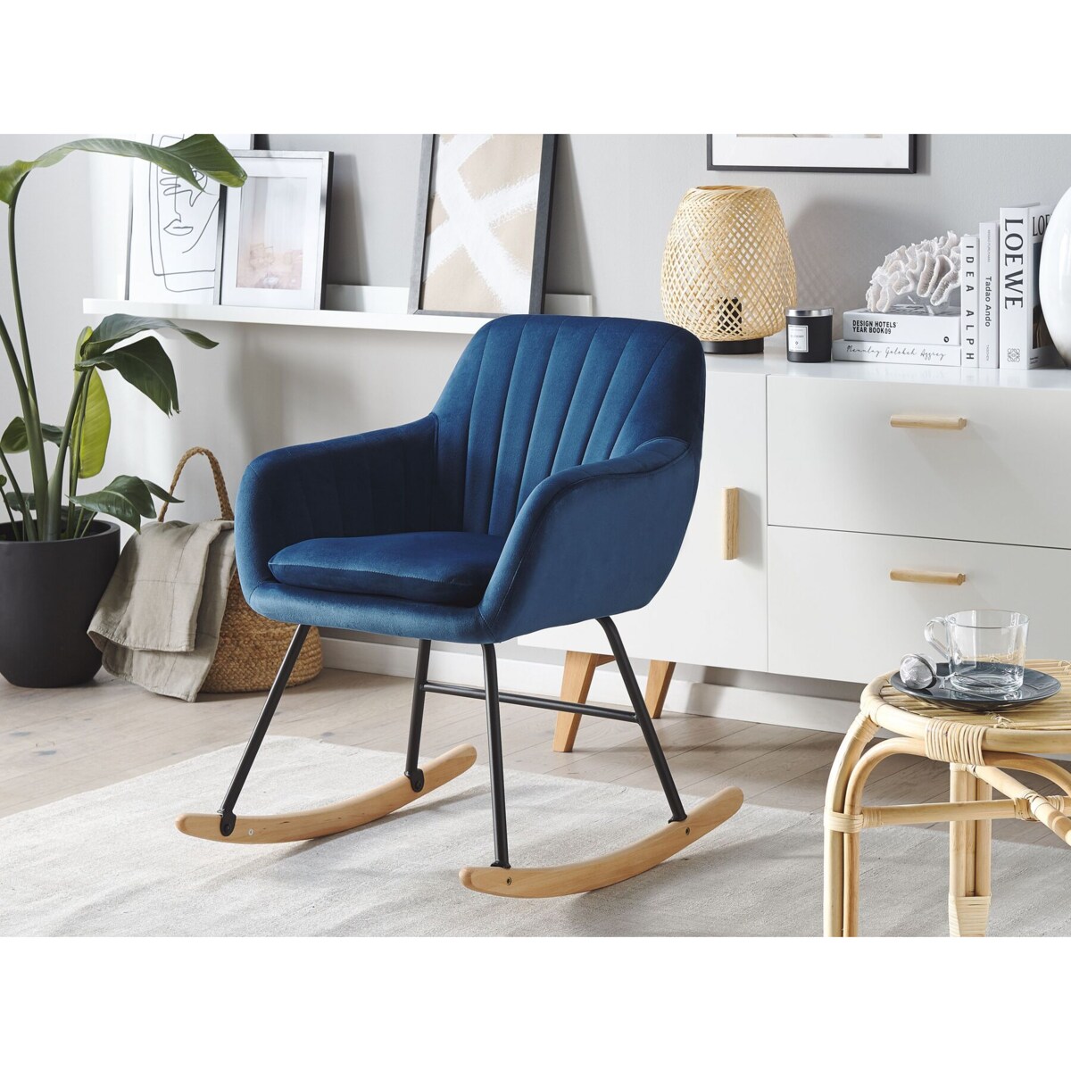 Fotel bujany welurowy ciemnoniebieski LIARUM