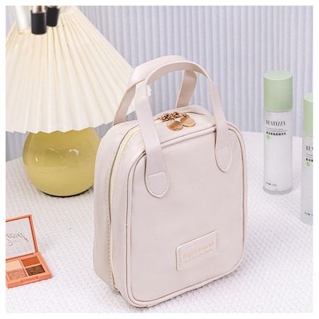 Kosmetyczka organizer na kosmetyki z rączką 17x7x19cm kremowa KS128B