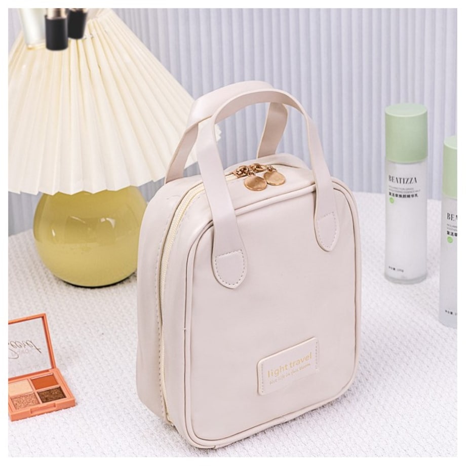 Kosmetyczka organizer na kosmetyki z rączką 17x7x19cm kremowa KS128B