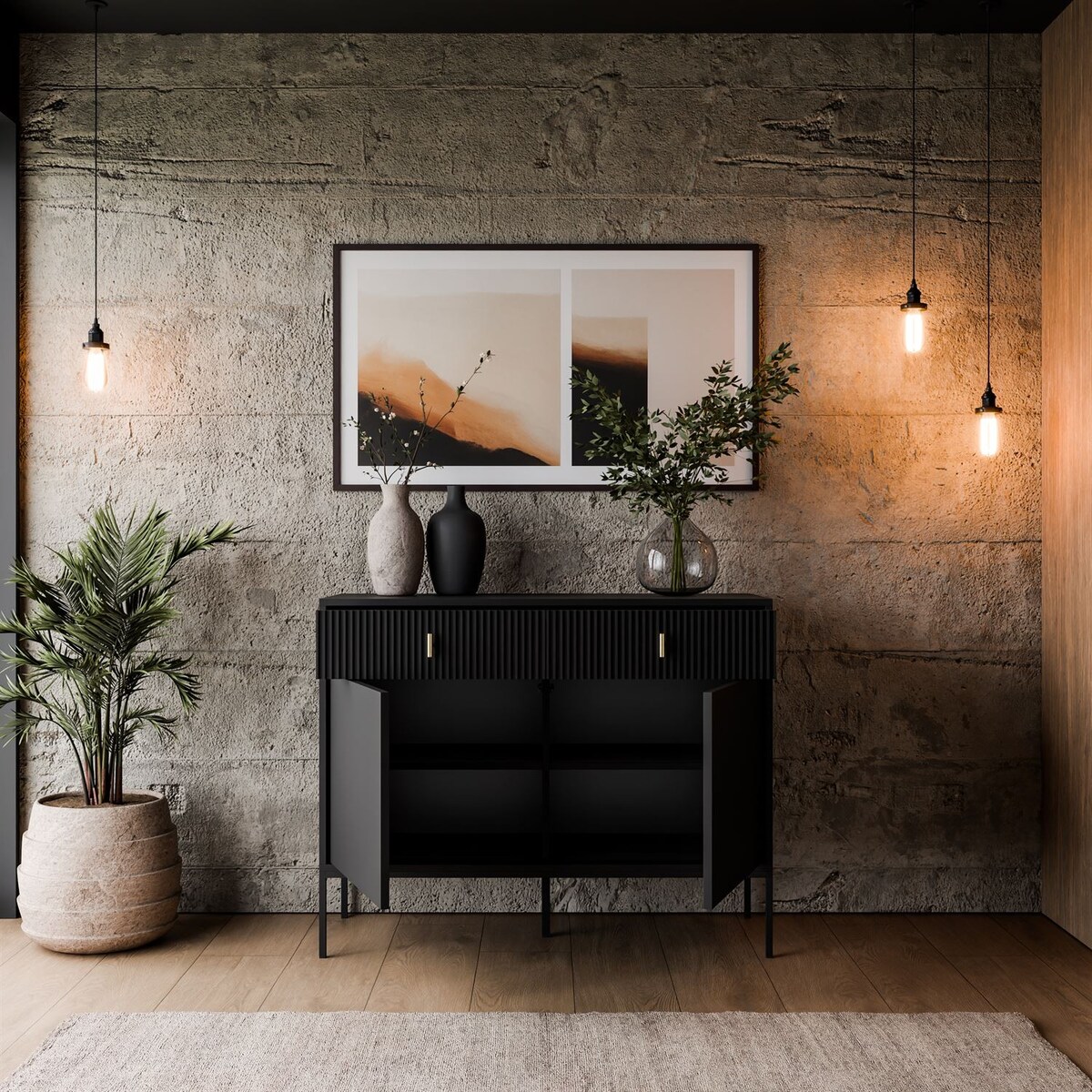 Komoda MIDNIGHT 2D2S z dwiema szufladami na stelażu, czarna