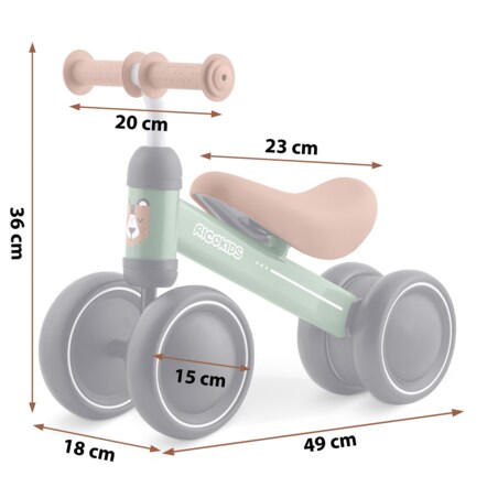 Rowerek biegowy trójkołowy jeździk dla dzieci lekki Ricokids zielono-brązowy