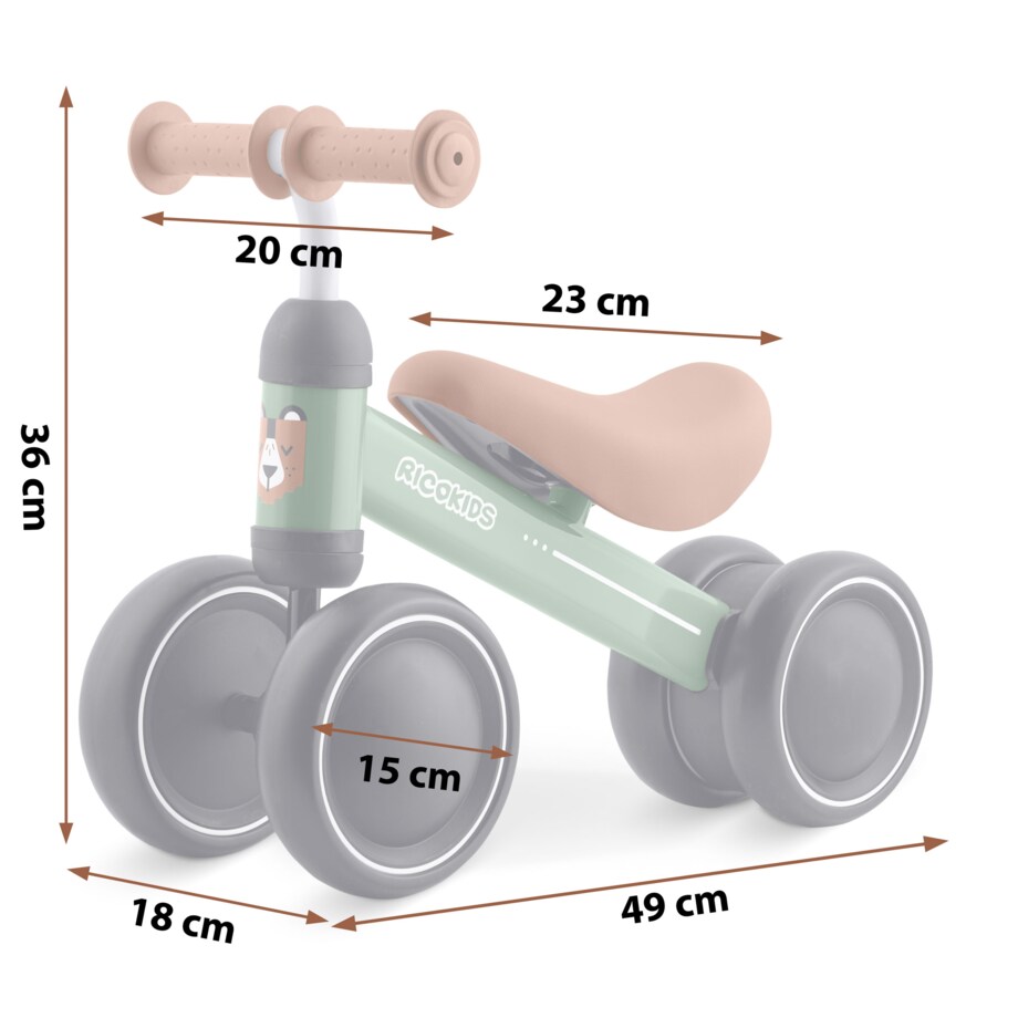 Rowerek biegowy trójkołowy jeździk dla dzieci lekki Ricokids zielono-brązowy