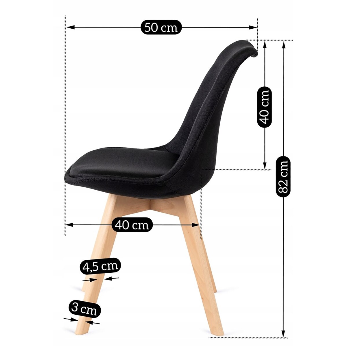 Krzesło Tapicerowane Do Kuchni Czarne Dąb Nogi NEVEL
