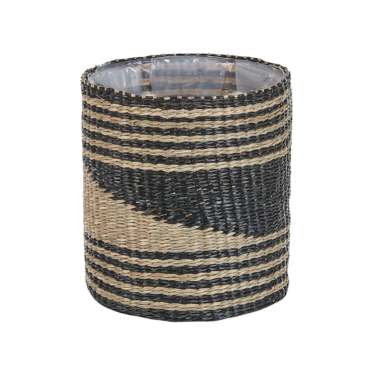 Zestaw 3 koszy na kwiaty z trawy morskiej naturalny z czarnym RATTAIL