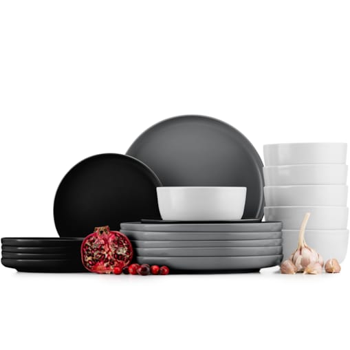 KONSIMO VICTO  Zestaw obiadowy dla 6 osób w kolorach czarnym, szarym i białym (18 elementów)