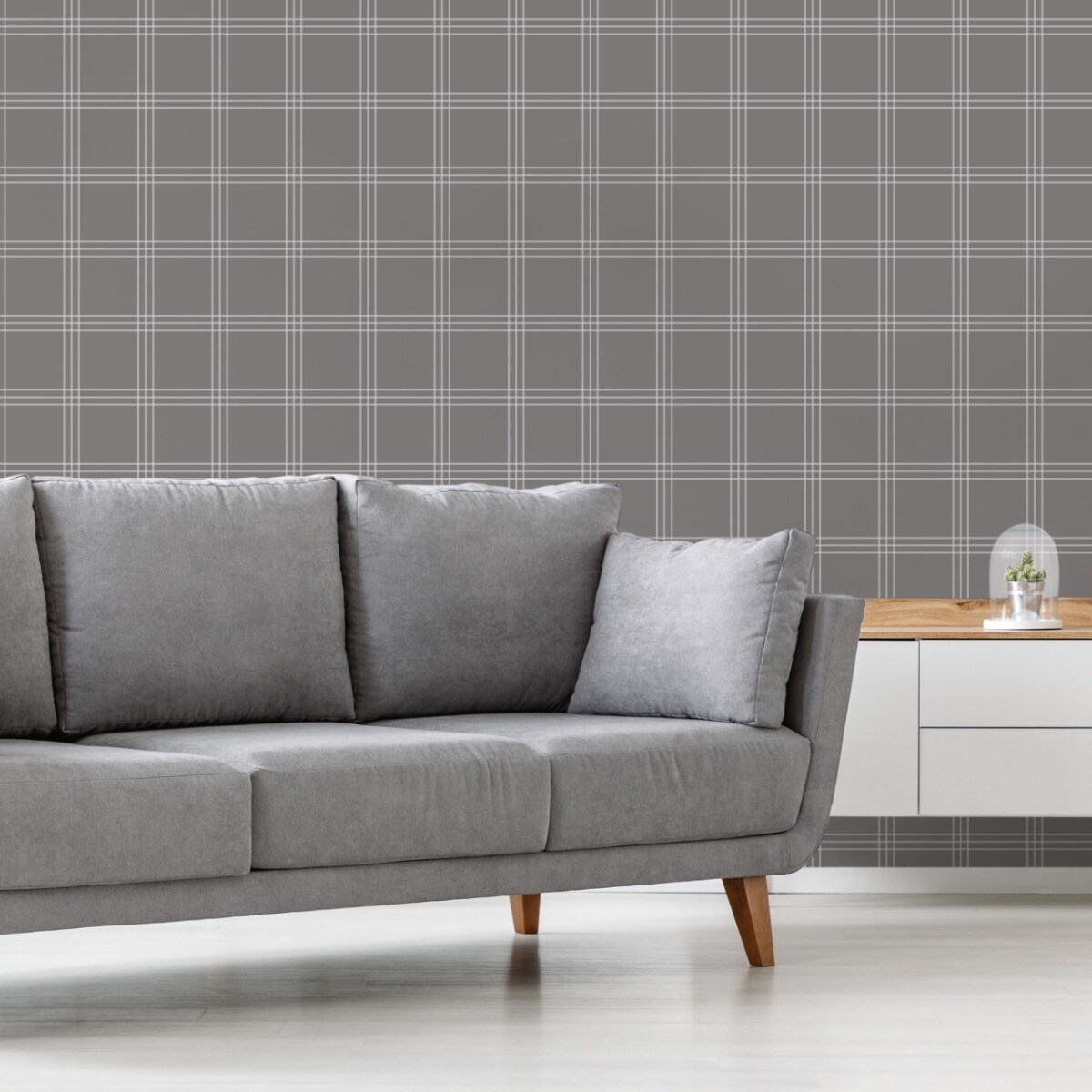 Tapeta w Szarą KRATKĘ Nowoczesny Wzór Do Salonu