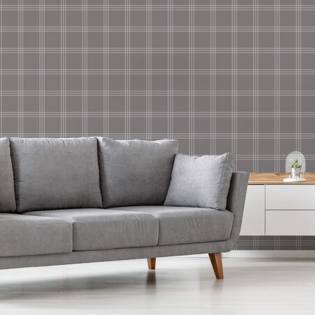 Tapeta w Szarą KRATKĘ Nowoczesny Wzór Do Salonu