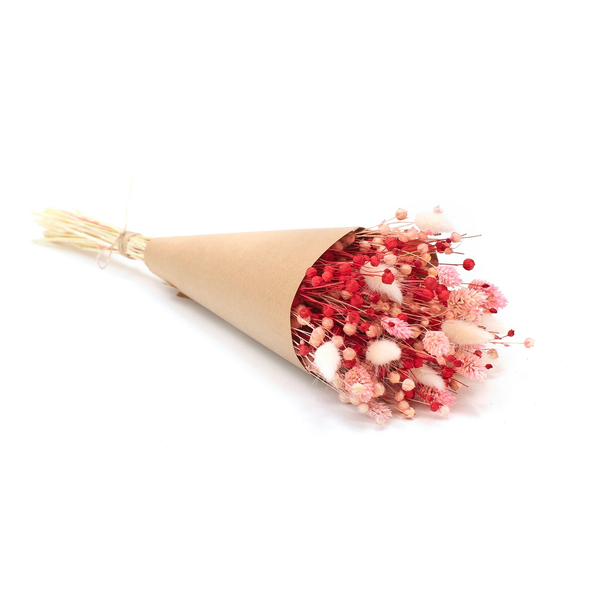 Zestaw suszonych kwiatów do wazonu Red roz. S - len, phalaris, lagurus