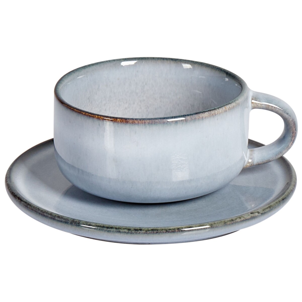 Zestaw 4 filiżanek ze spodkami JUNIPER Kamionka Błękitny