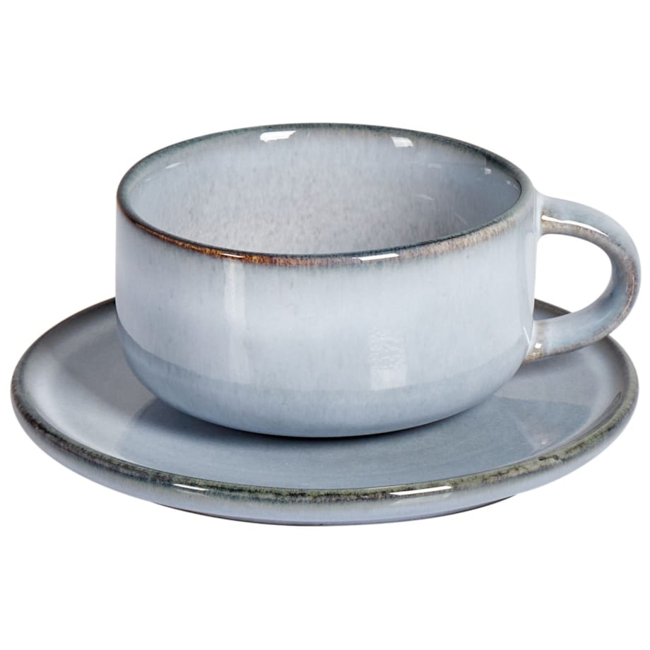 Zestaw 4 filiżanek ze spodkami JUNIPER Kamionka Błękitny