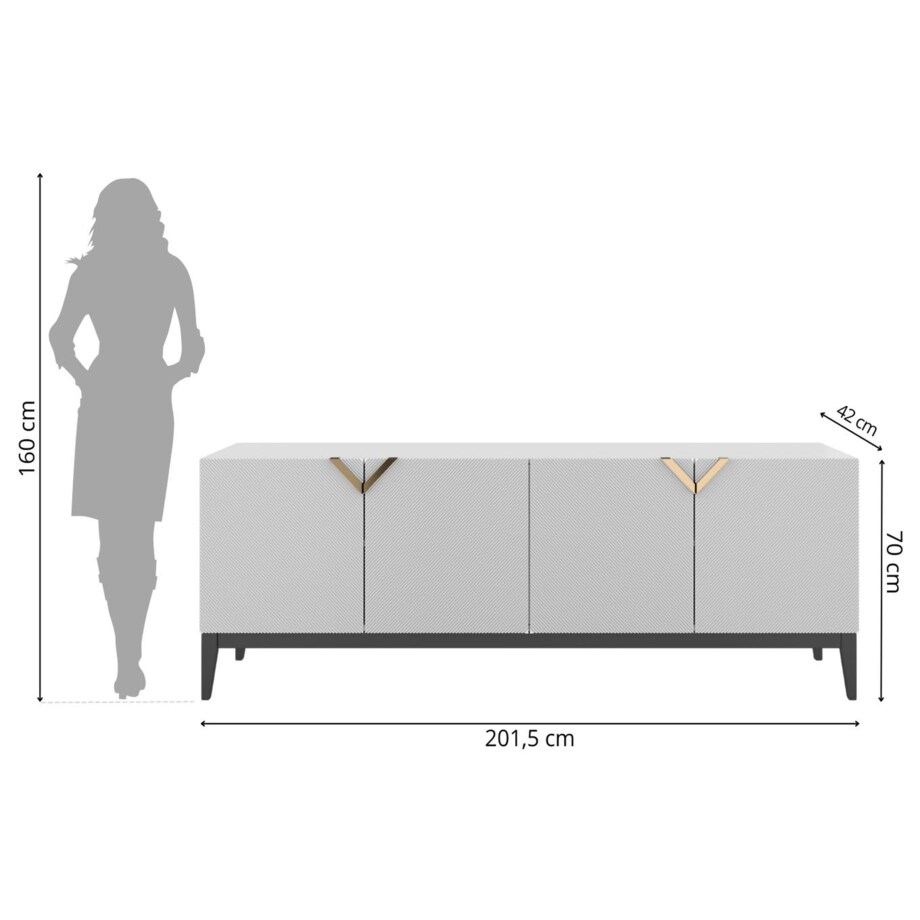 Drewniana komoda Visby DEMI LONG / kolor biały + czarne nogi