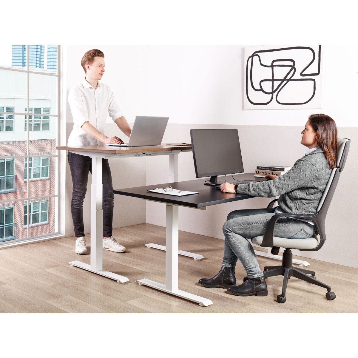 Biurko regulowane elektrycznie DESTINES Czarny/ biały 160 cm 72 cm